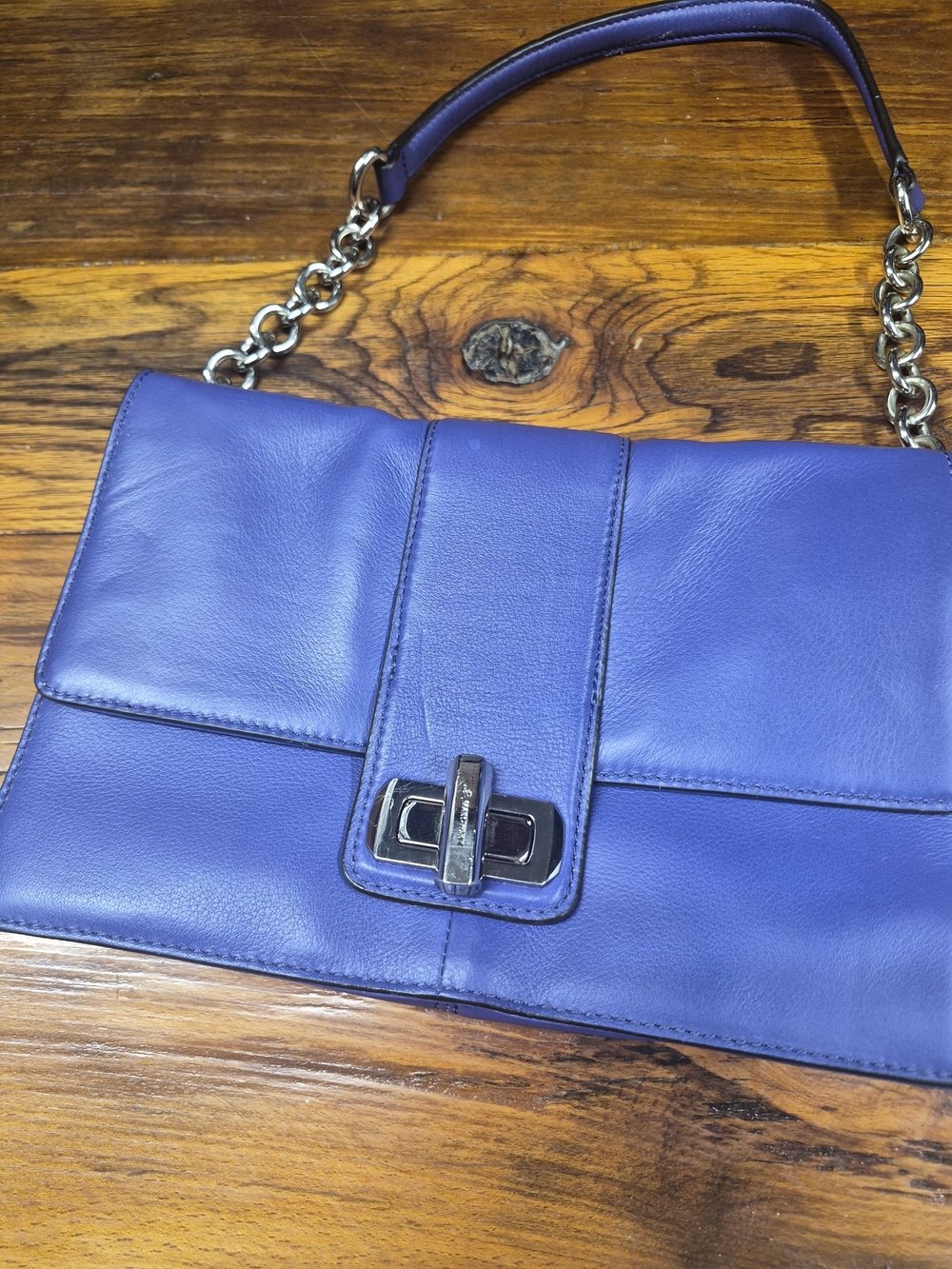b. makowsky Purple Leather Chain-Handle Clutch Shoulder Bag